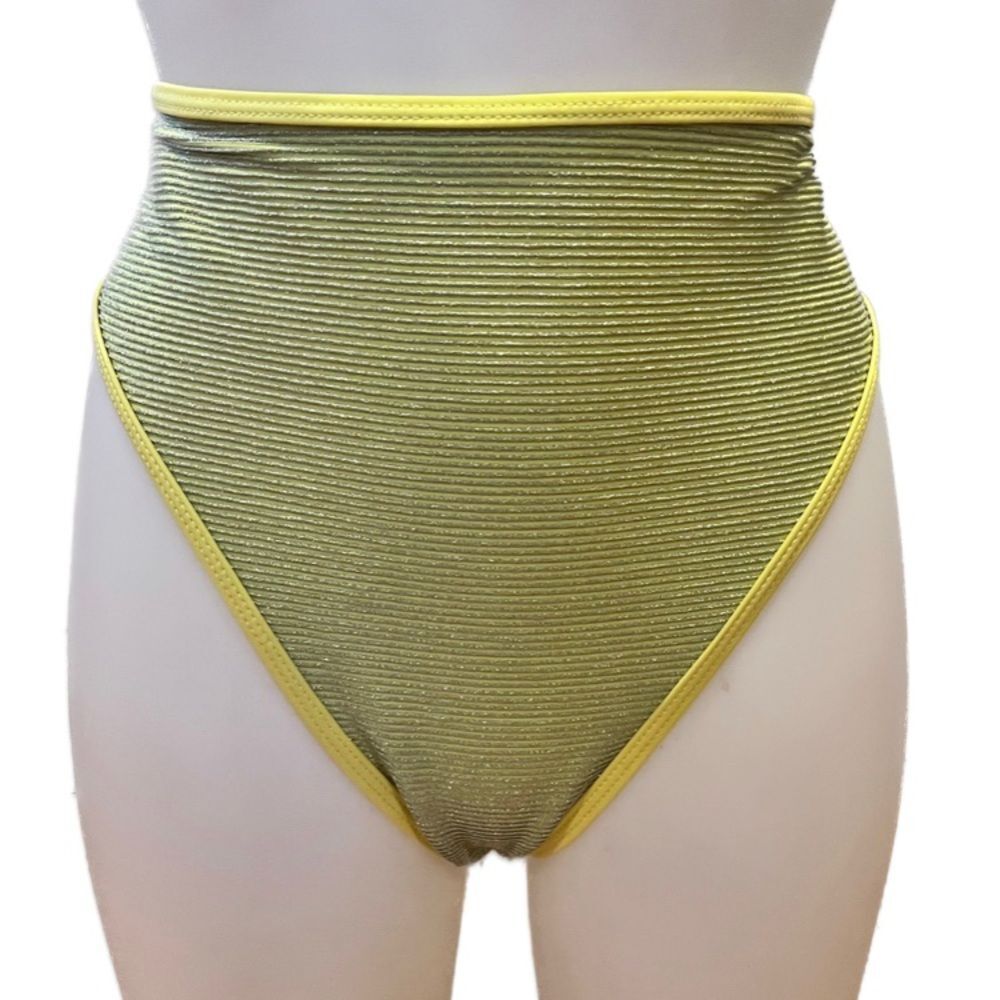 Missguided Crinkle Glitter High-Waisted Lemon Bikini Bottom Size 10 - NWT